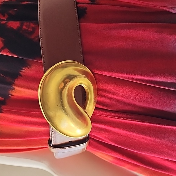 VINTAGE ROBERT LEE MORRIS Leather Belt Gold Swirl Buckle Wearable Art Deco 80s - Picture 5 of 16